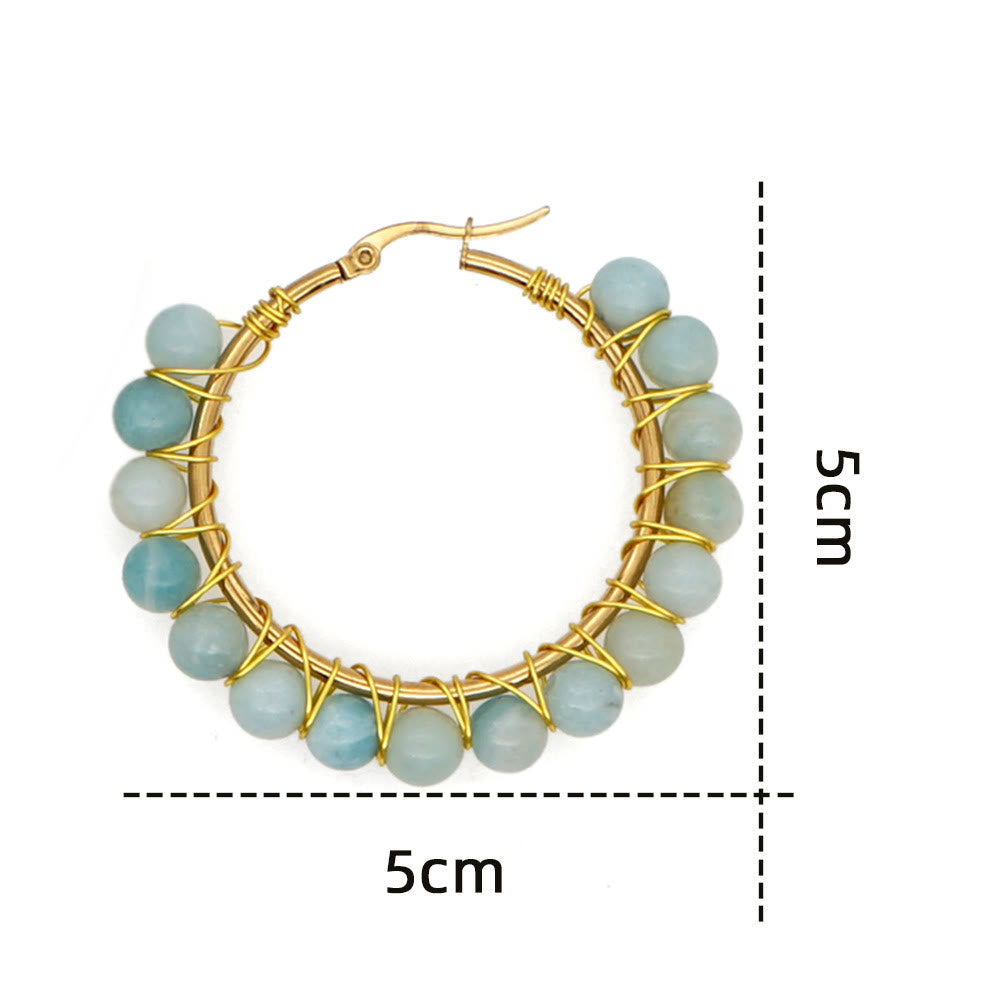 Boucles d'oreilles créoles larges en perles de cristal naturel Olivenorma Boho
