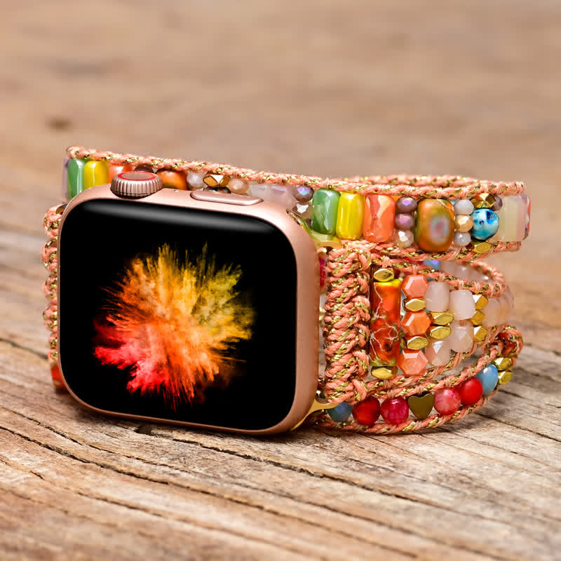 Bracelet enveloppant pour Apple Watch avec cristaux roses naturels et pierres précieuses colorées Olivenorma