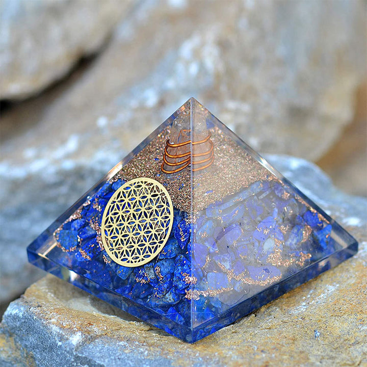 Pyramide d'orgone fleur de vie en lapis-lazuli Olivenorma