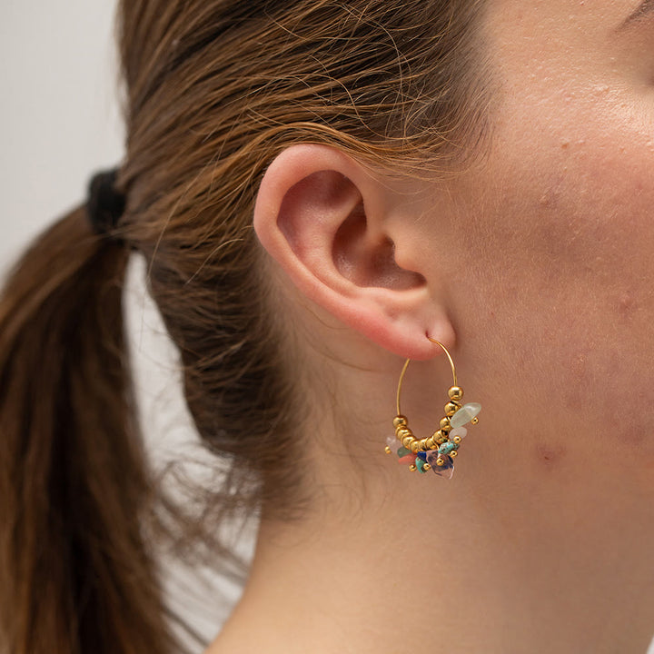 Boucles d'oreilles en acier inoxydable avec gravier naturel Olivenorma