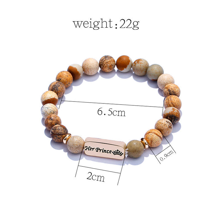 Bracelet gravé en 2 pièces avec pierres précieuses naturelles Olivenorma His Princess Her Prince