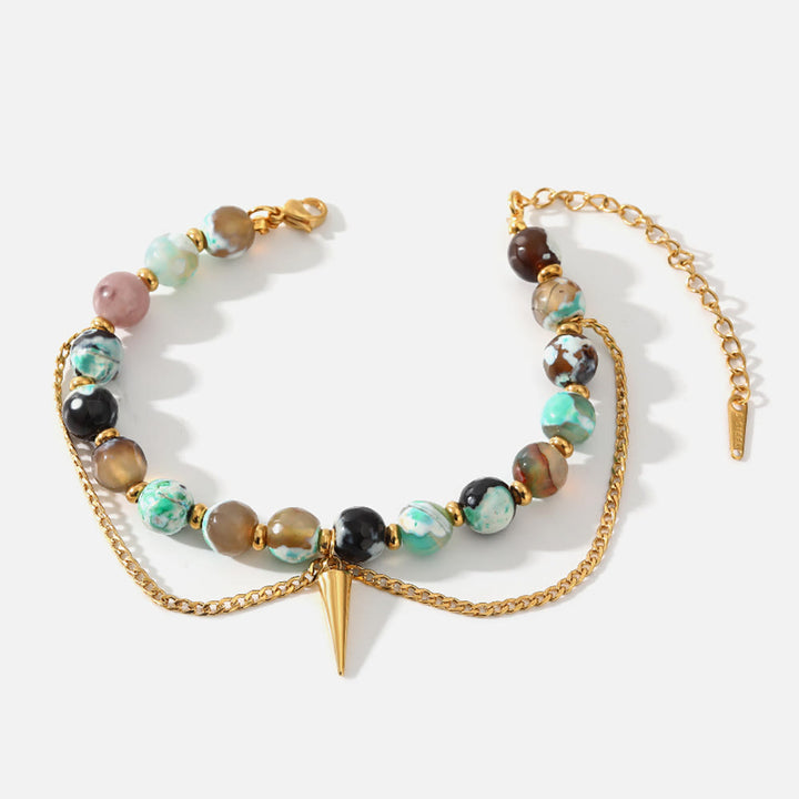 Bracelet Olivenorma en acier inoxydable 18 carats avec turquoise africaine multicolore