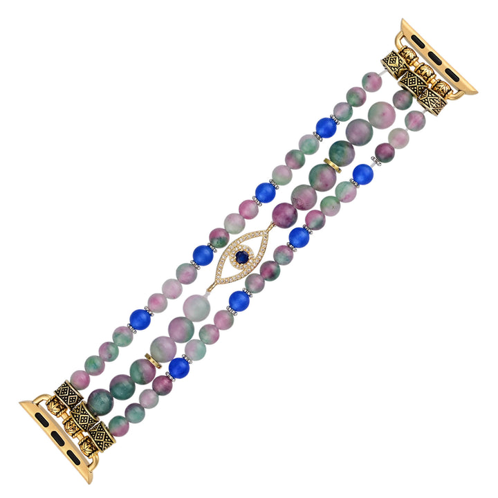 Bracelet de montre Apple Watch Olivenorma avec perles roses et bleues et motif œil mauvais