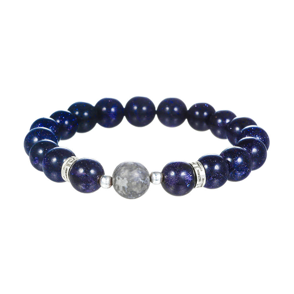 Bracelet en obsidienne de grès bleu Olivenorma avec perles de 6 mm en forme d'étoile et de lune