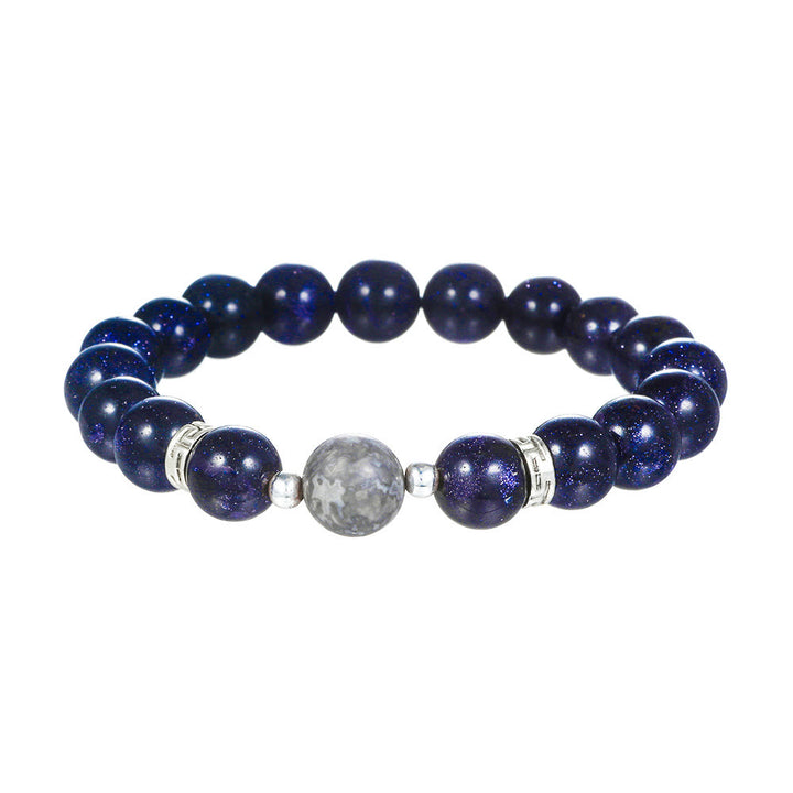 Bracelet en obsidienne de grès bleu Olivenorma avec perles de 6 mm en forme d'étoile et de lune