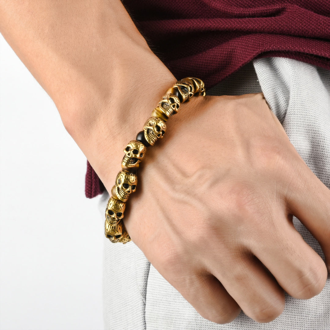 Bracelet Olivenorma en acier inoxydable fait main avec œil de tigre naturel