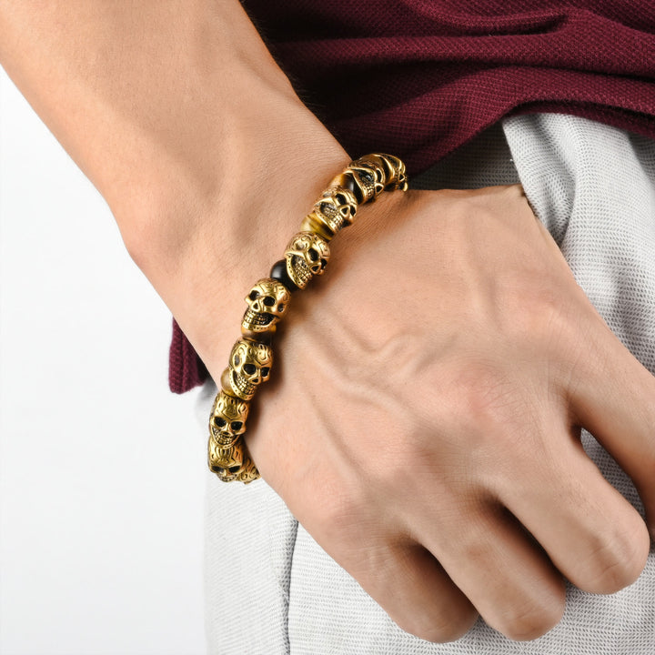 Bracelet Olivenorma en acier inoxydable fait main avec œil de tigre naturel