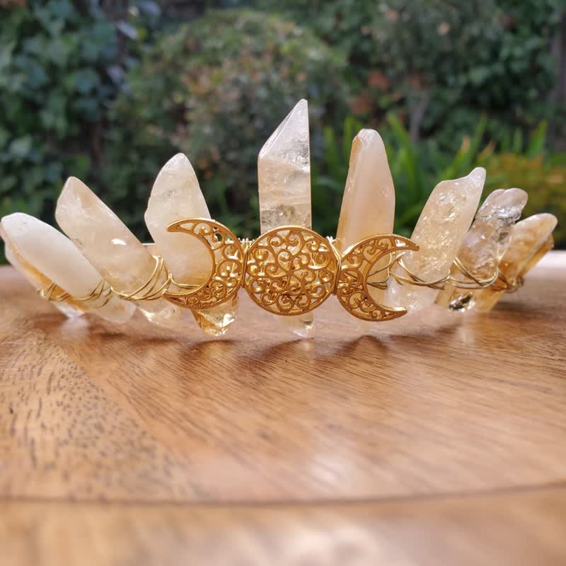 Couronne de citrine Olivenorma avec couronne de cristal de phase de lune en or