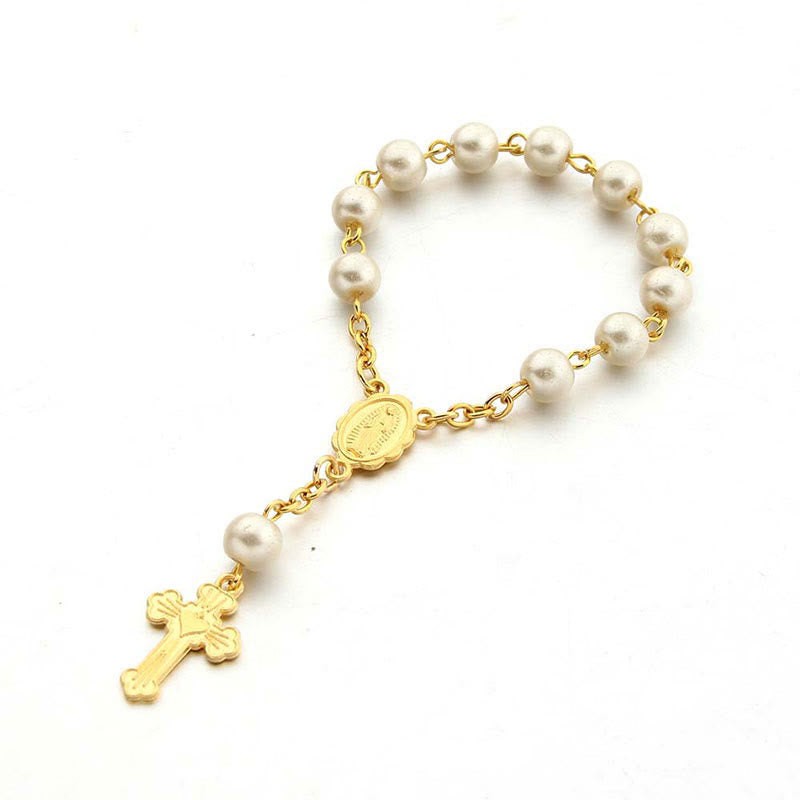 Bracelet chapelet en perles avec croix de la Vierge Marie Olivenorma