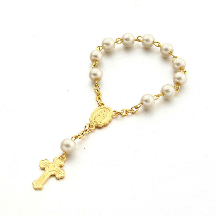 Bracelet chapelet en perles avec croix de la Vierge Marie Olivenorma