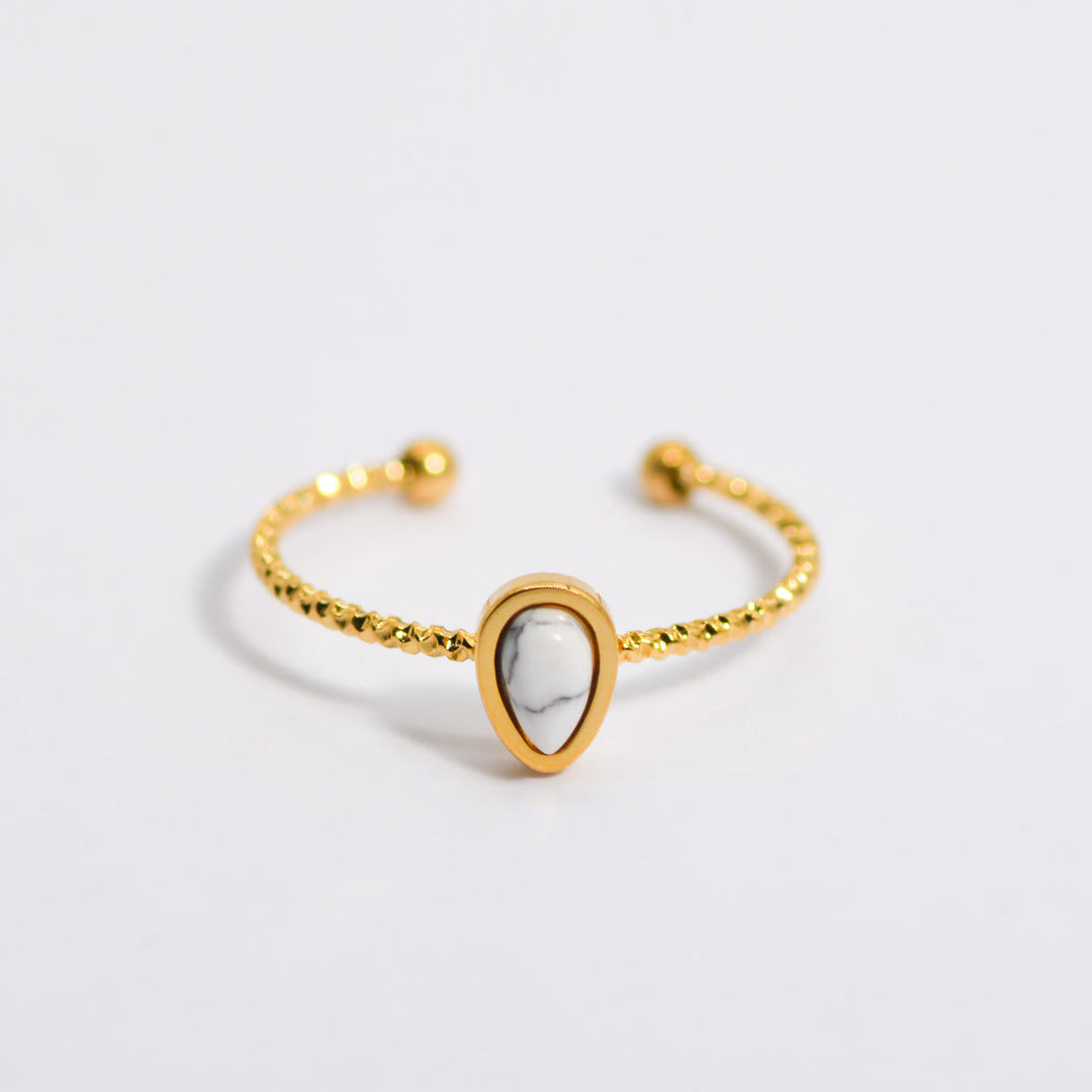 Bague en acier titane 18 carats avec pierre naturelle et goutte d'eau Olivenorma