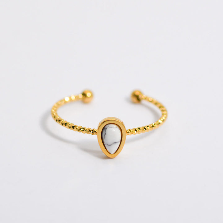 Bague en acier titane 18 carats avec pierre naturelle et goutte d'eau Olivenorma