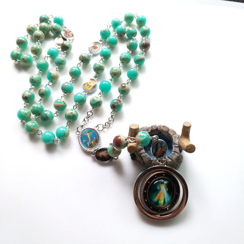 Collier chapelet de la Miséricorde de la Vierge Marie en pierre empereur Olivenorma