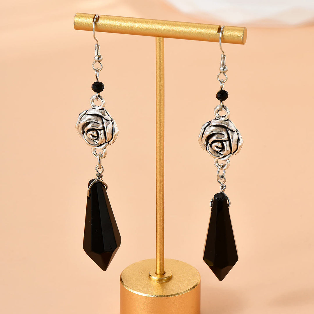 Boucles d'oreilles pendantes en cristal d'obsidienne et rose Olivenorma