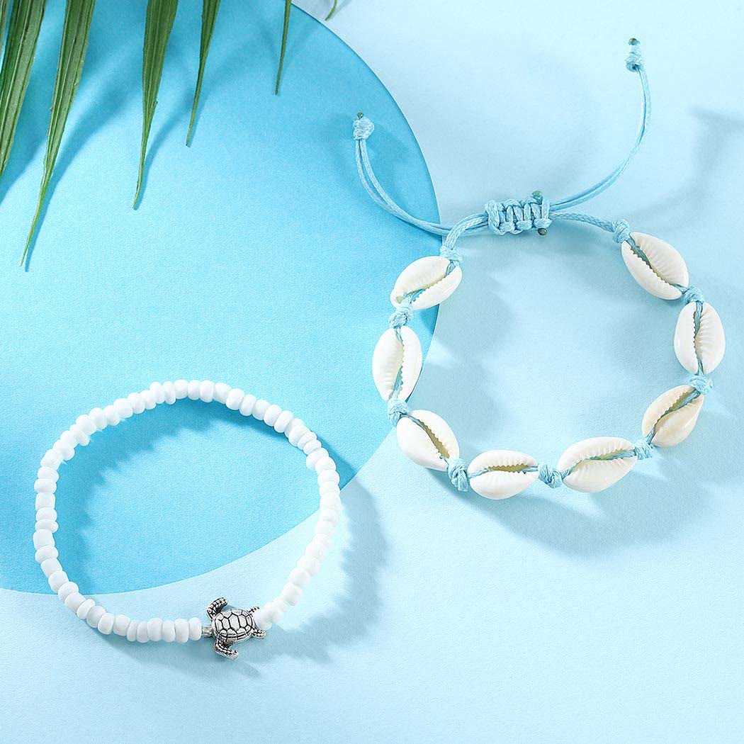 Bracelet de cheville en alliage de coquillages et perles de tortue Olivenorma Boho