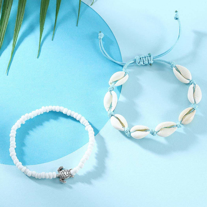 Bracelet de cheville en alliage de coquillages et perles de tortue Olivenorma Boho