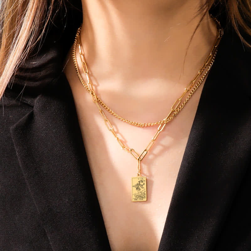 Collier à double chaîne avec carte de tarot Olivenorma