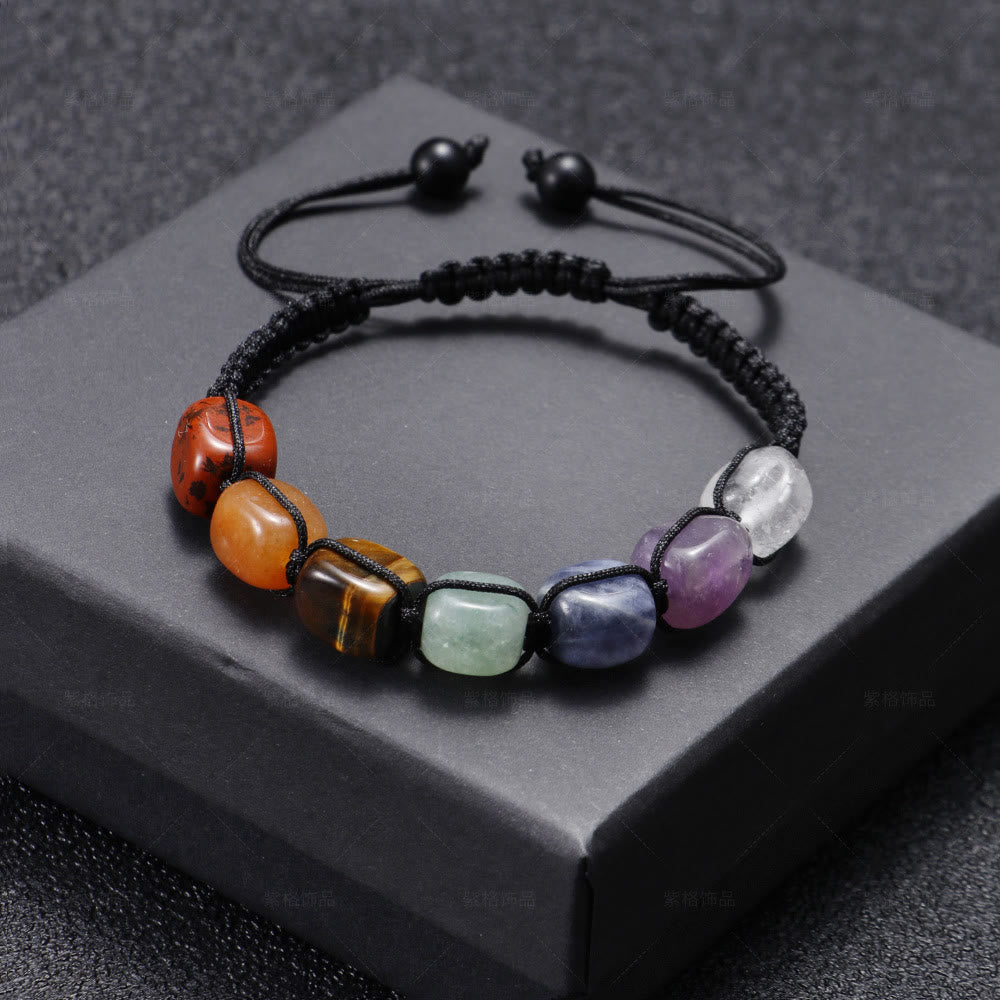 Bracelet tressé pour homme avec perles en cristal et pierres précieuses des 7 chakras Olivenorma