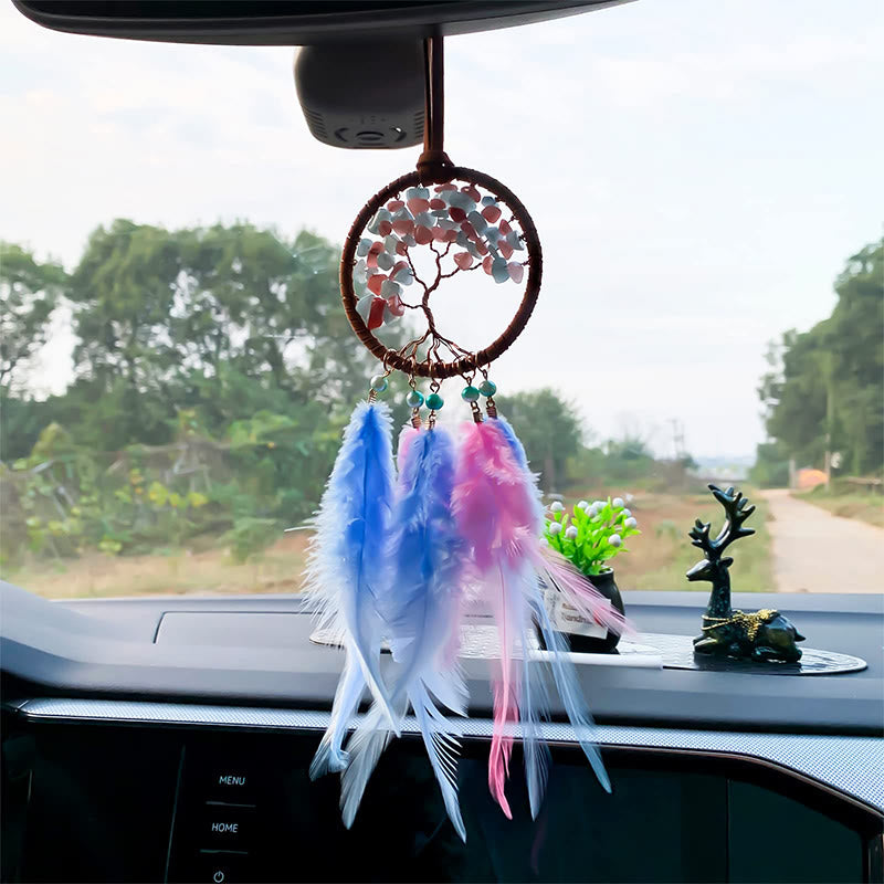 Ornement de voiture attrape-rêves en plumes en cristal arbre de vie Olivenorma