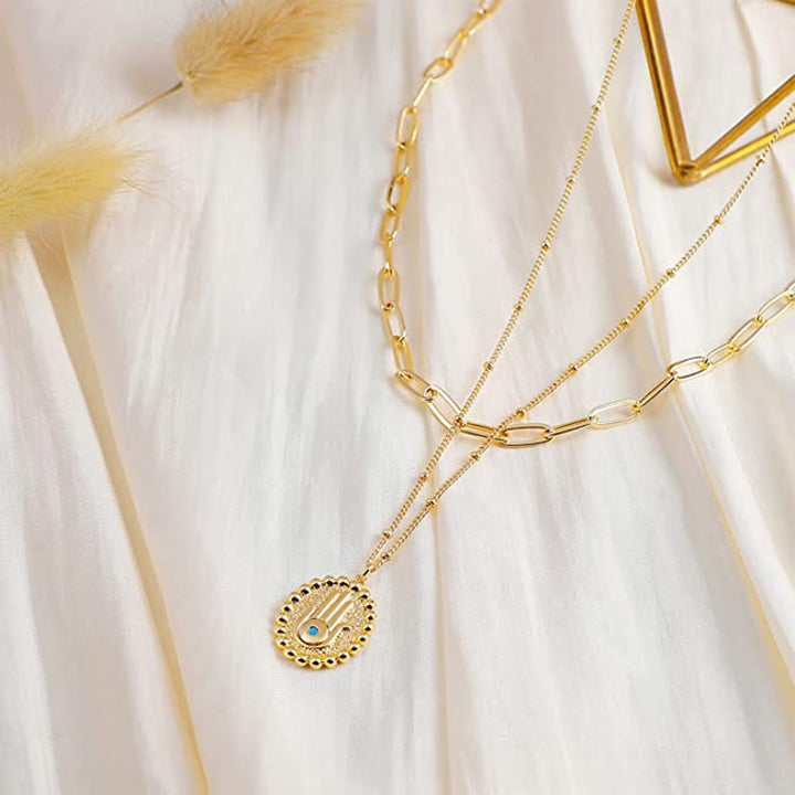 Collier chaîne superposée couleur ou avec pendentif Hamsa Evil Eye Olivenorma