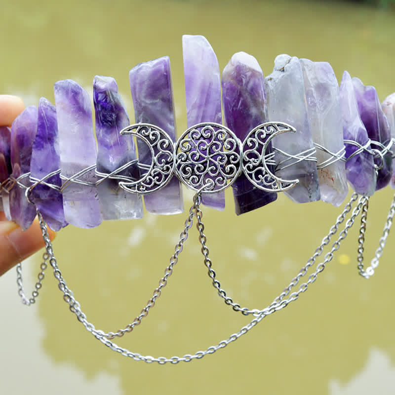 Couronne de cristal naturel de déesse de croissant de lune Olivenorma