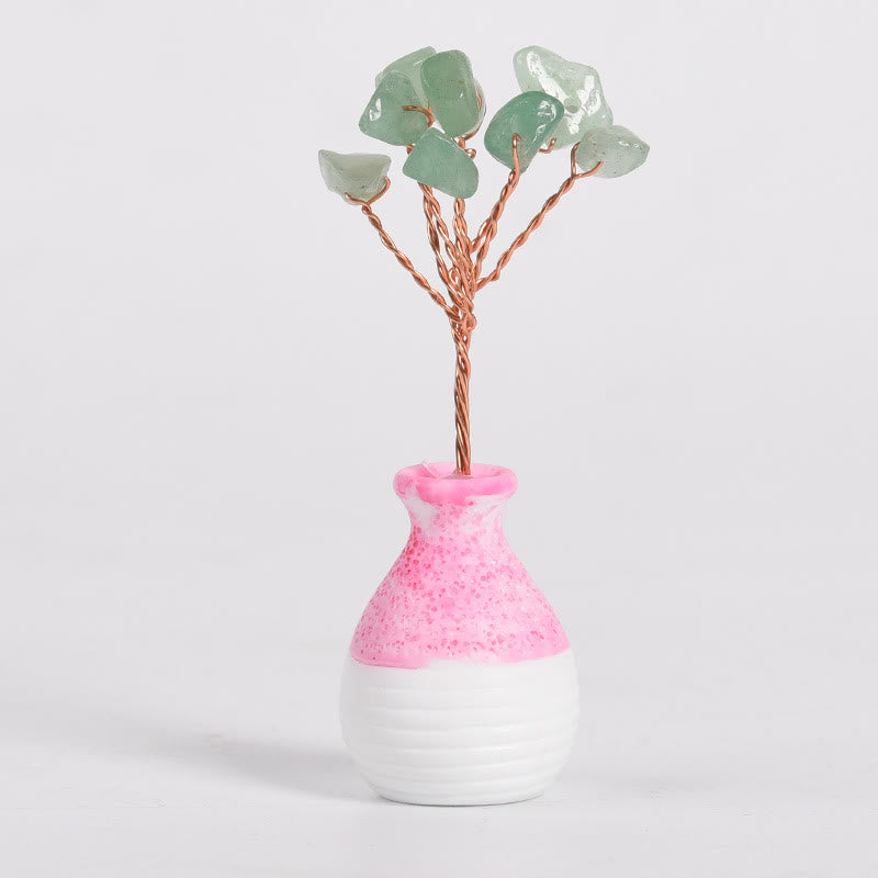 Vase en cristal rose avec arbre de vie et pierres précieuses décoratives Olivenorma