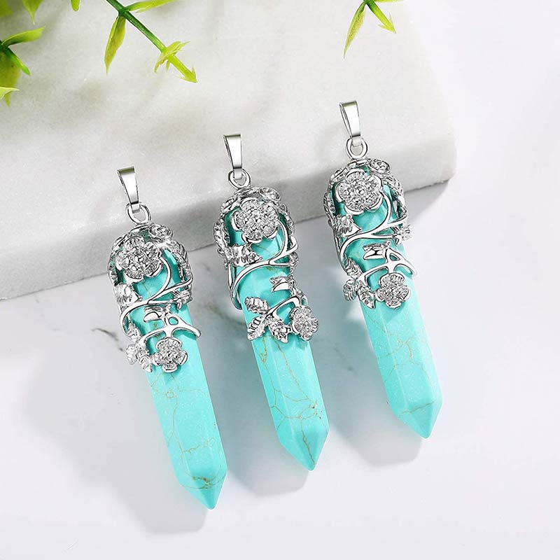 Collier à colonne hexagonale en cristal naturel Olivenorma