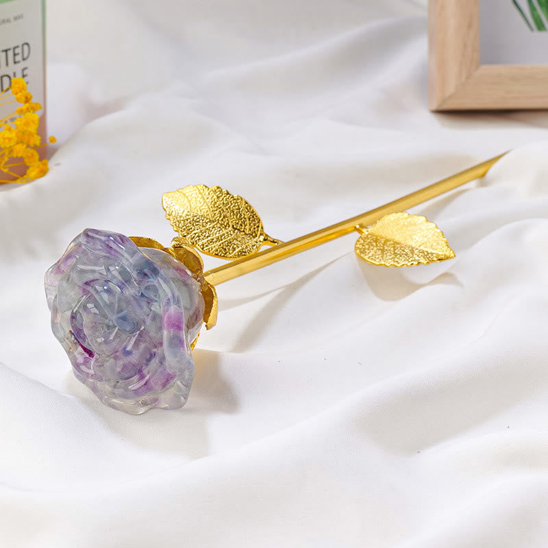 Décoration artisanale en pierres précieuses avec fleur de rose en cristal Olivenorma