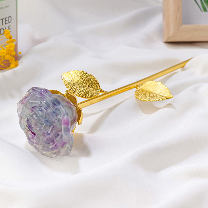 Décoration artisanale en pierres précieuses avec fleur de rose en cristal Olivenorma