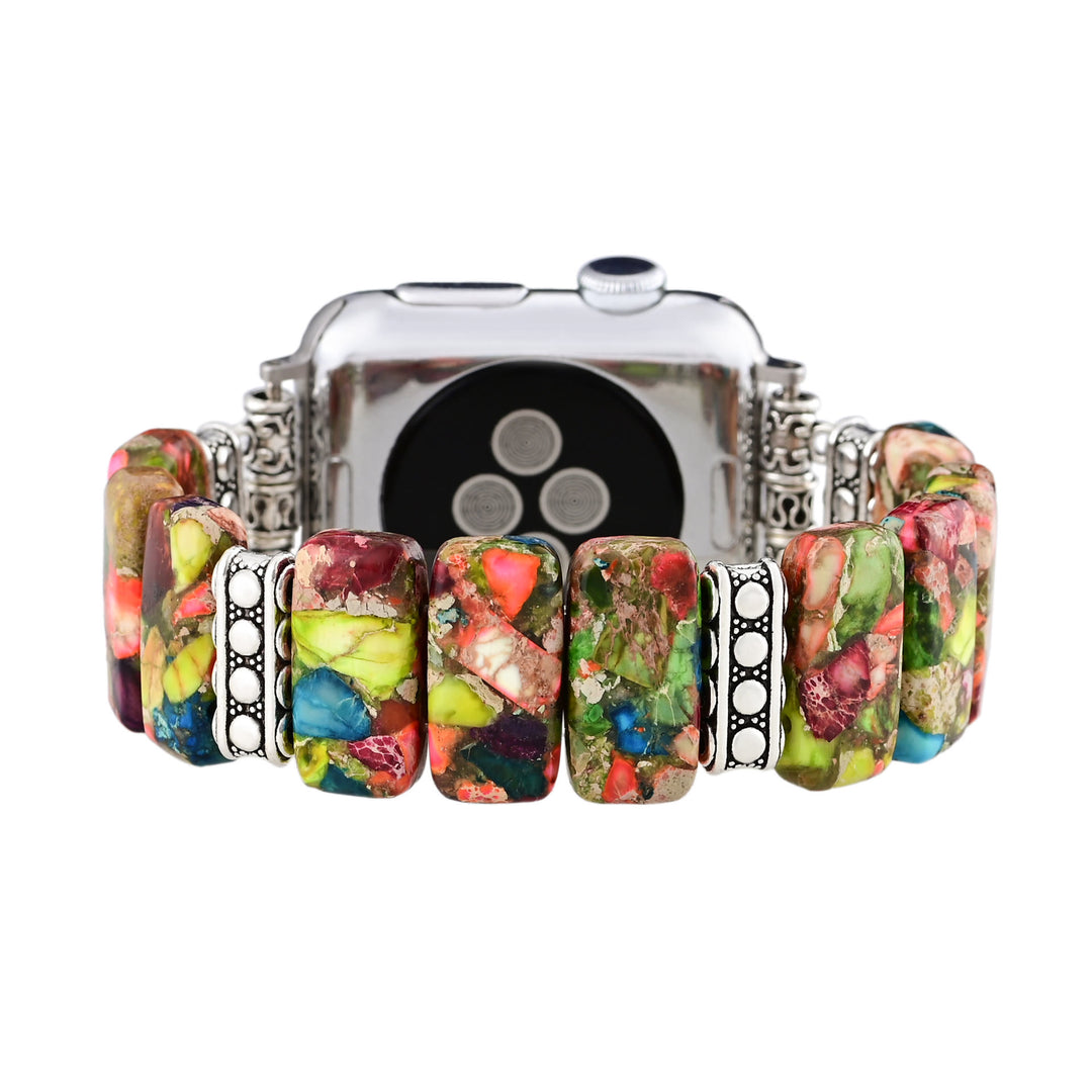 Bracelet de montre Apple en corde élastique rectangulaire avec perles turquoise Oyster Olivenorma