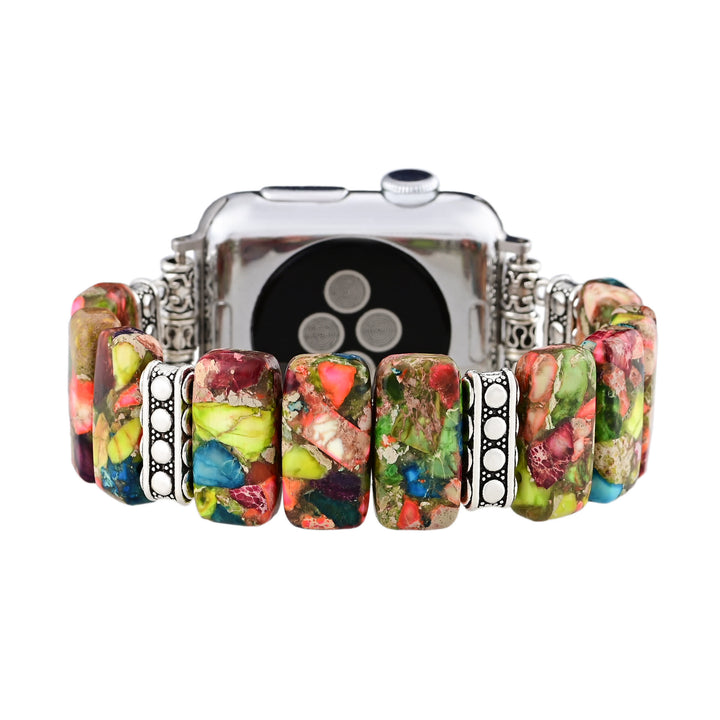 Bracelet de montre Apple en corde élastique rectangulaire avec perles turquoise Oyster Olivenorma