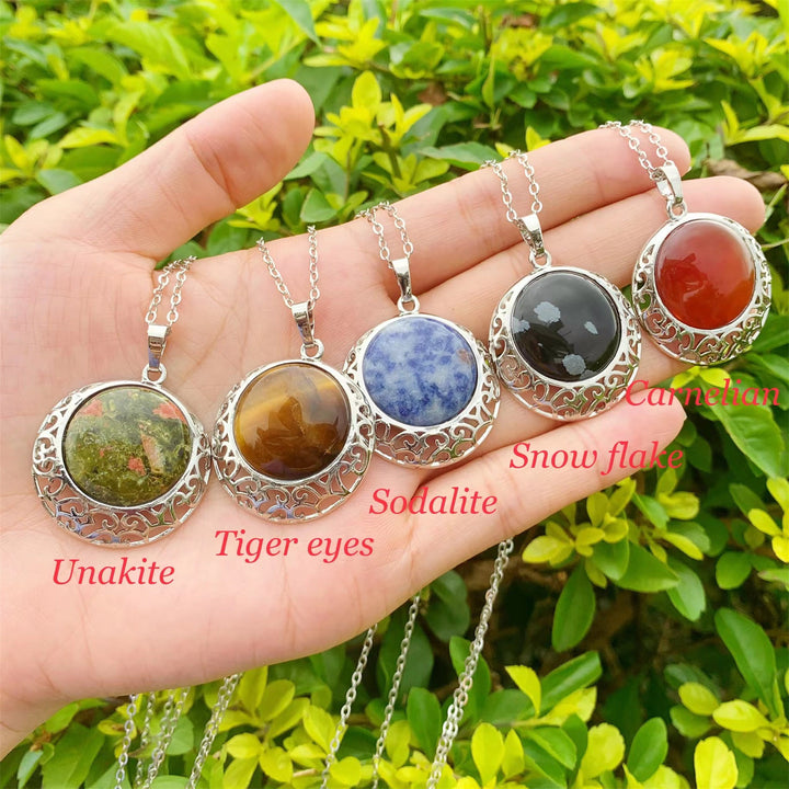 Collier ajustable en véritable pierre de cristal ronde Olivenorma