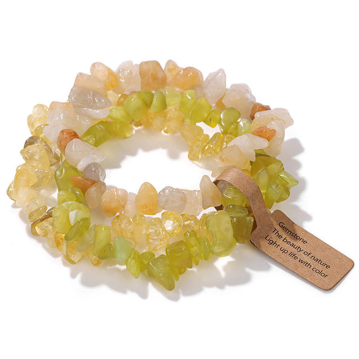 Bracelet à trois couches de gravier de cristal irrégulier naturel Olivenorma