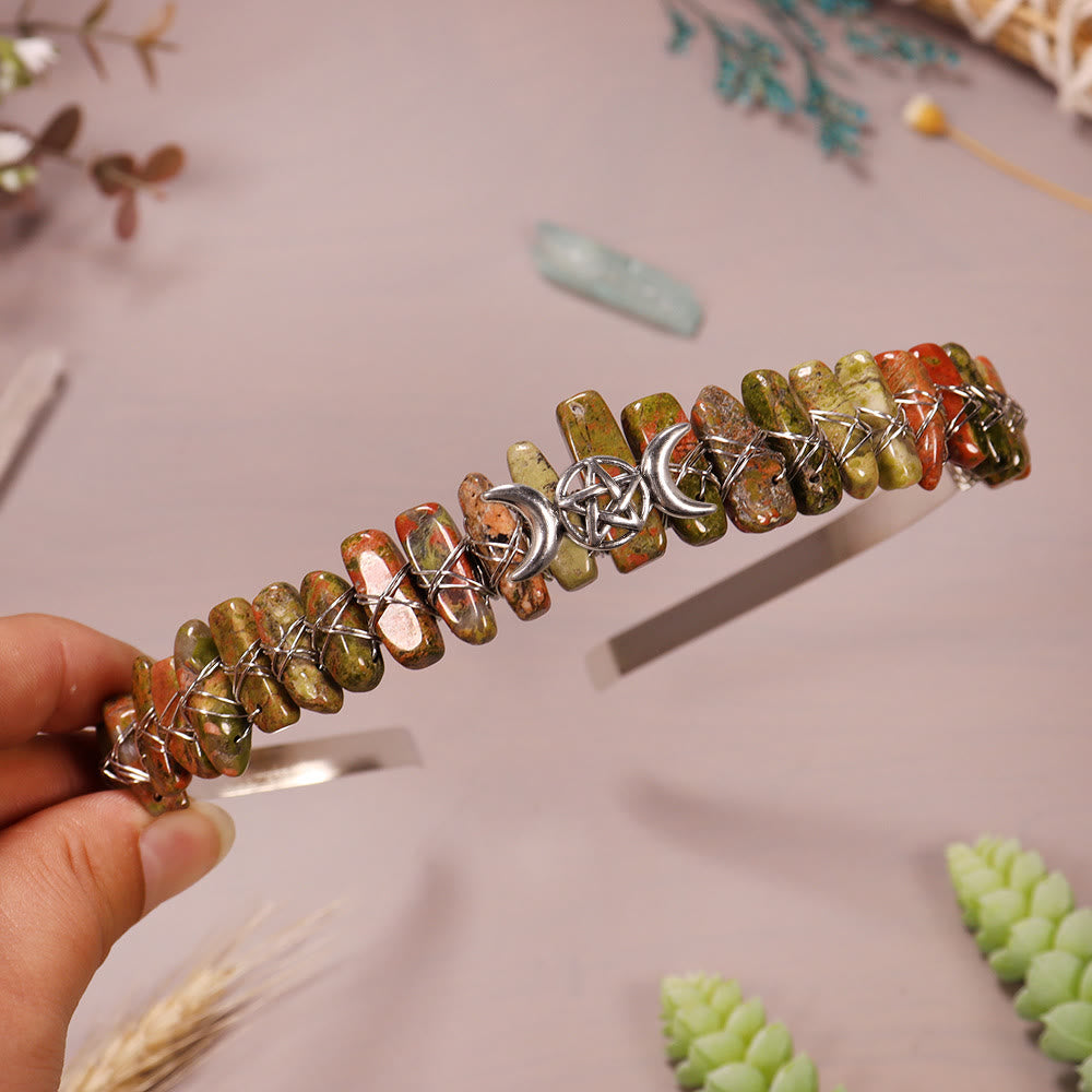 Couronne en cristal tissée en forme d'étoile de lune et de gravier naturel Olivenorma