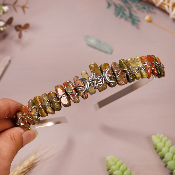 Couronne en cristal tissée en forme d'étoile de lune et de gravier naturel Olivenorma