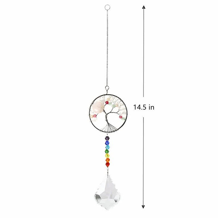 Attrape-soleil en cristal coloré représentant un arbre de vie
