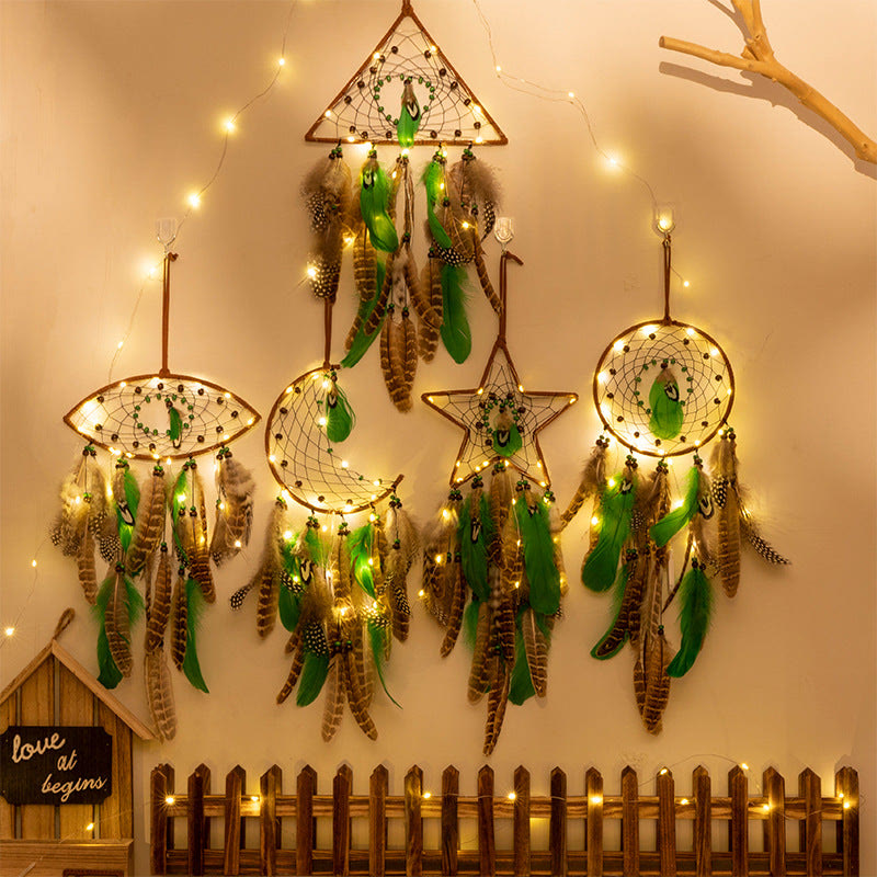 Perles en bois vert naturel Olivenorma Attrape-rêves en plumes de paon
