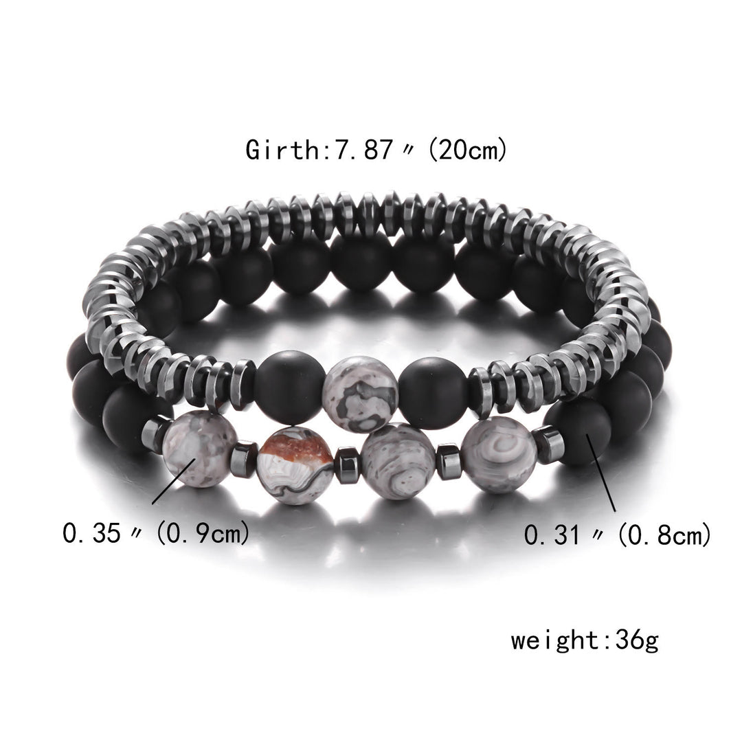 Ensemble de bracelets à perles pour hommes en jaspe gris et onyx noir Olivenorma