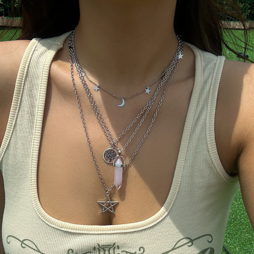 Ensemble de colliers avec pendentif en pierre naturelle Arbre de vie et mauvais œil Olivenorma