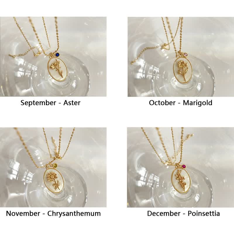 Collier avec pierre de naissance et fleur de naissance Olivenorma