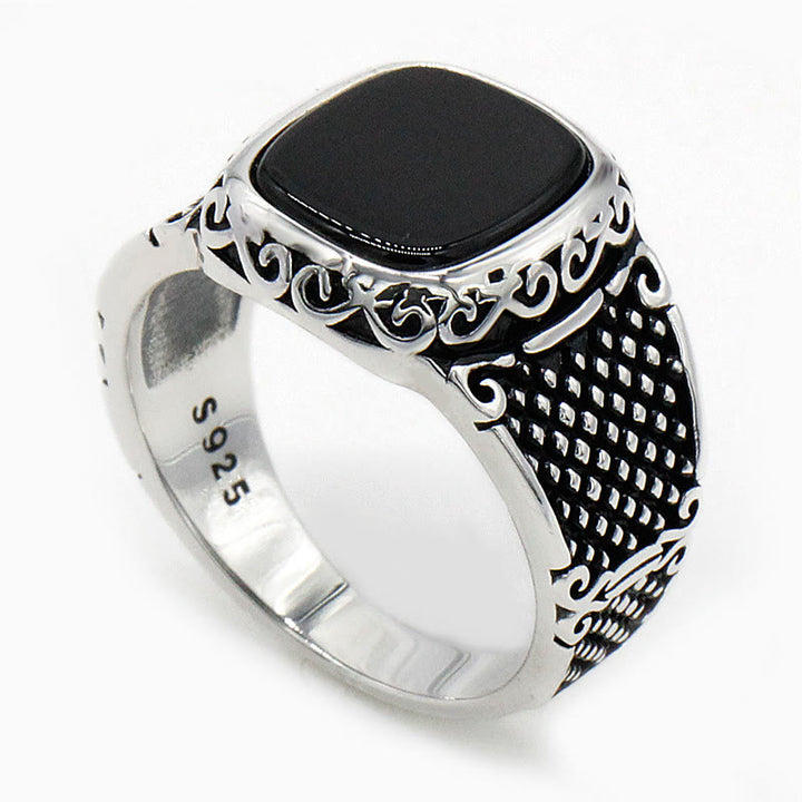Bague cadeau cool en argent pour homme avec onyx noir Olivenorma