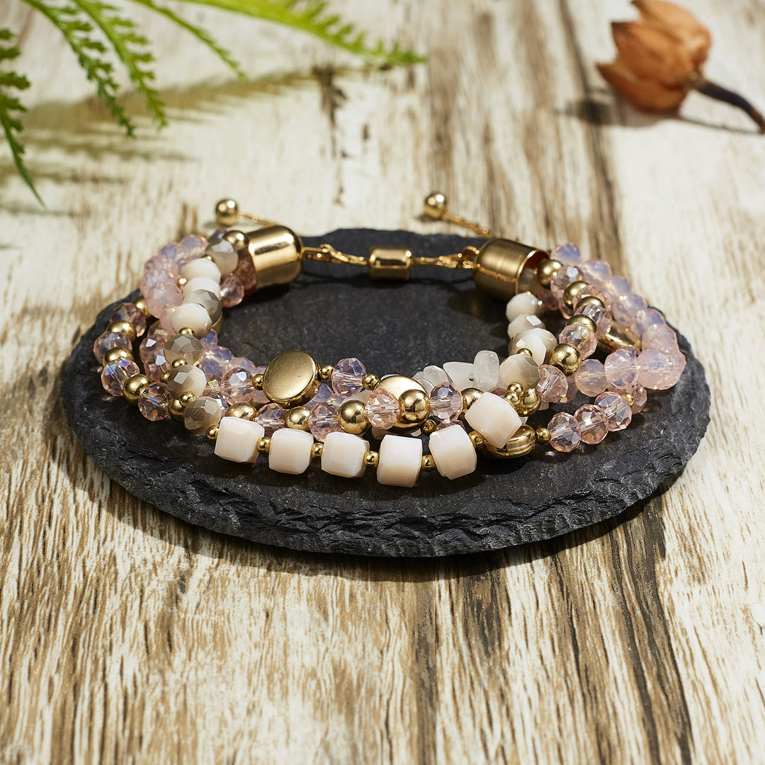 Bracelet ajustable multicouche enroulé en cristal naturel coloré Olivenorma