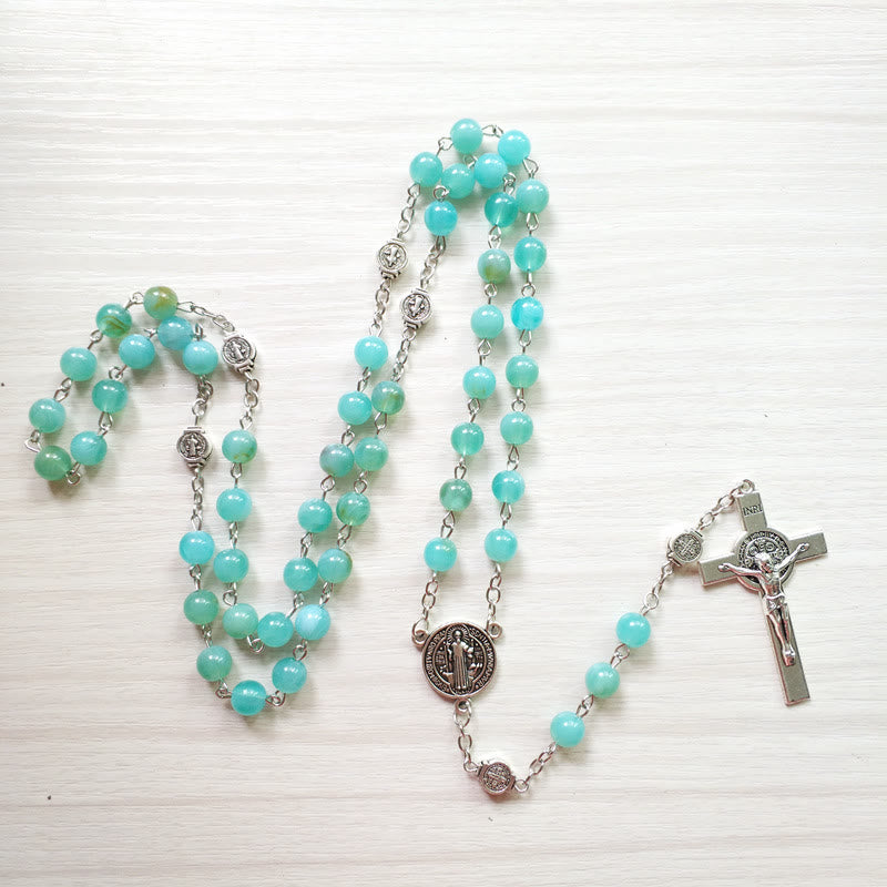 Collier pendentif chapelet en forme de croix et médaille d'amazonite Olivenorma - image 1