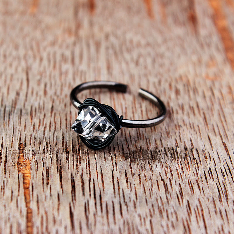 Bague enroulée en fil de cristal et pierre naturelle faite à la main Olivenorma