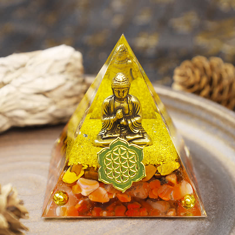 Jaspe rouge Olivenorma avec pyramide orgonite de Bouddha