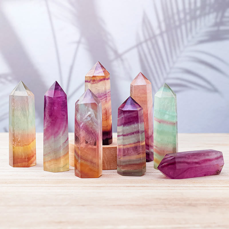 Baguettes en cristal hexagonales en fluorite arc-en-ciel naturel Olivenorma