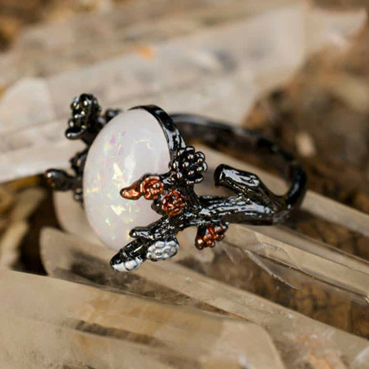 Olivenorma « Midnight Blossom : - Bague d'opale d'arbre magique