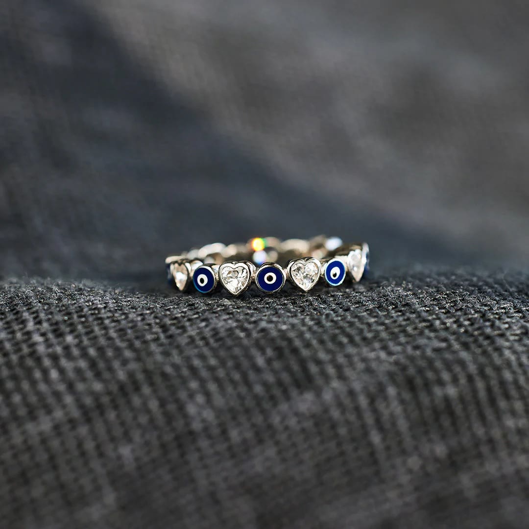 Bague Olivenorma en argent sterling S925 avec zircon blanc et cœur œil mauvais