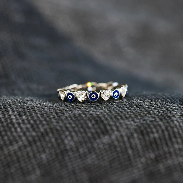 Bague Olivenorma en argent sterling S925 avec zircon blanc et cœur œil mauvais