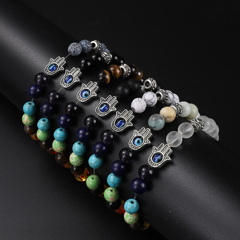 Bracelet de perles colorées Olivenorma avec mauvais œil et chakra Hamsa